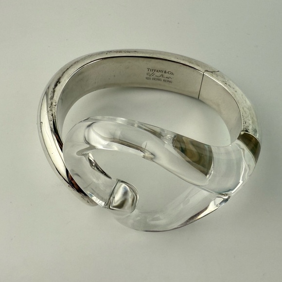 RARE Tiffany & Co. Rock Crystal Open Heart Cuff Bracelet Silver - Picture 3 of 10